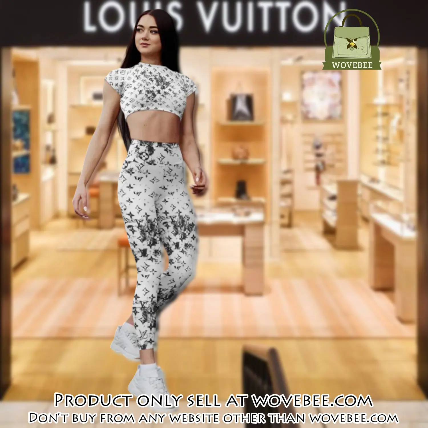 White louis vuitton luxury sportwear combo luxury brand crop top tshirt and legging for women ctl1045 wvb0816330